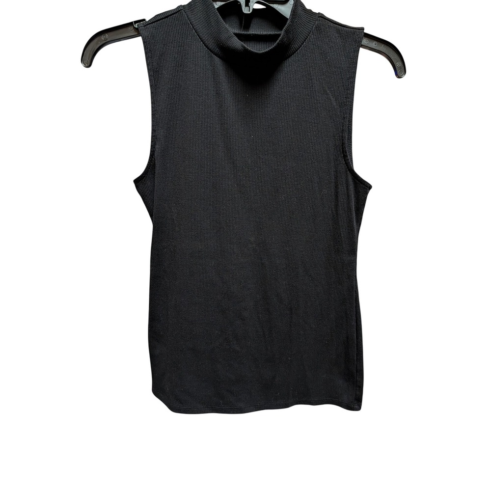 LOFT Outlet Mock Neck Tank Women S Black Excellent Ribbed Sleeveless Top